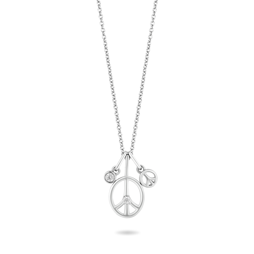 Hallmarkfinejewelry Peace Sign Charms Pendant in Sterling Silver with 1/10 Cttw of Diamonds