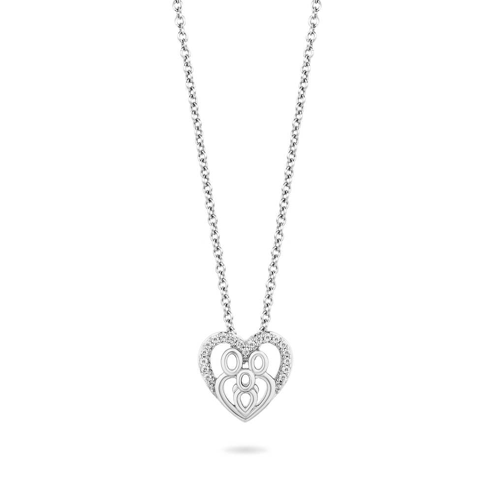 Hallmarkfinejewelry Family Heart Pendant in Sterling Silver with 1/10 Cttw of Diamonds