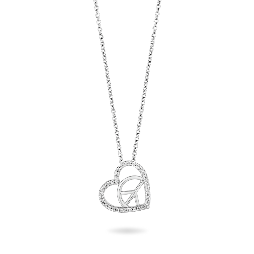 Hallmarkfinejewelry Peace and Love Necklace in Sterling Silver with 1/5 Cttw of Diamonds