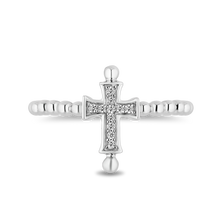 Load image into Gallery viewer, Hallmarkfinejewelry Petite Beaded Cross Ring in Sterling Silver with Diamonds
