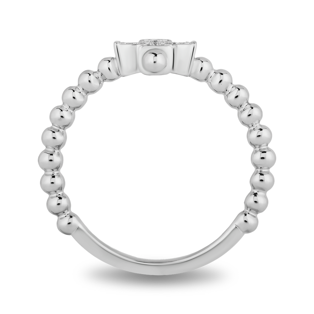 Hallmarkfinejewelry Petite Beaded Cross Ring in Sterling Silver with Diamonds