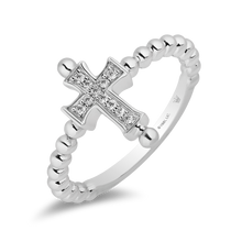 Load image into Gallery viewer, Hallmarkfinejewelry Petite Beaded Cross Ring in Sterling Silver with Diamonds
