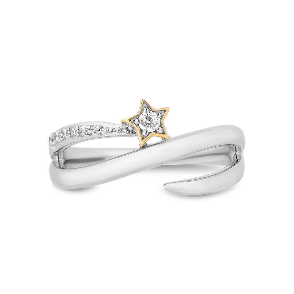 Hallmarkfinejewelry Wrap Star Ring in Sterling Silver & 14K Yellow Gold with Diamonds