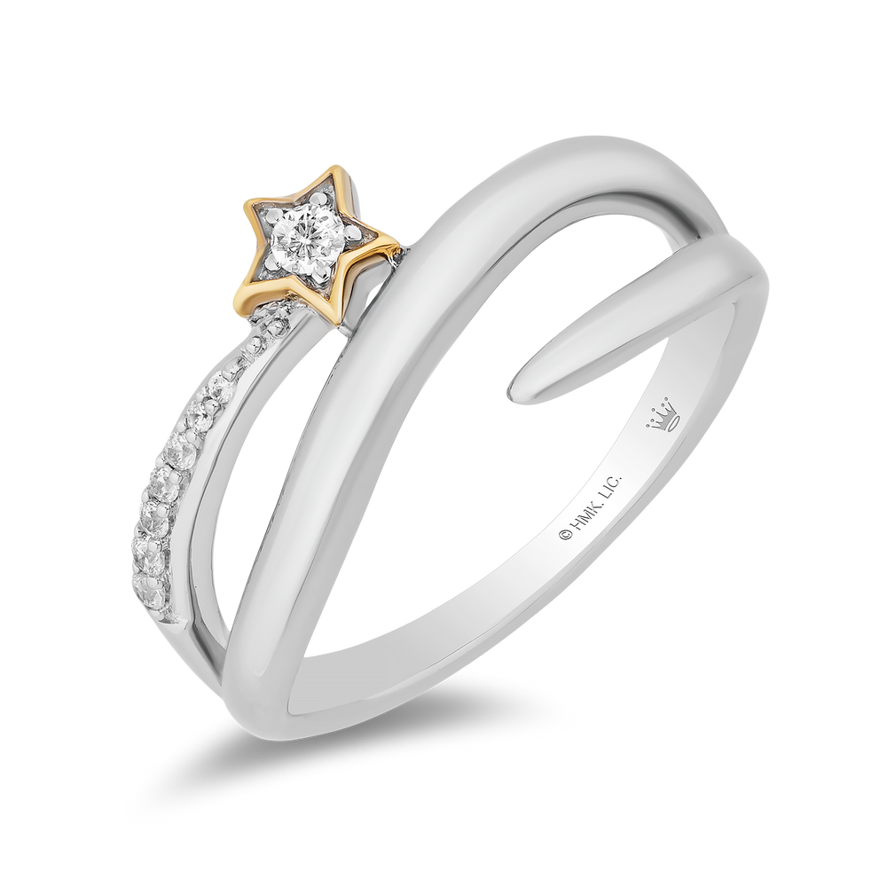 Hallmarkfinejewelry Wrap Star Ring in Sterling Silver & 14K Yellow Gold with Diamonds