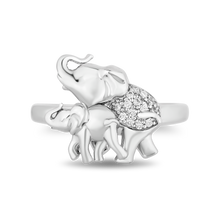 Load image into Gallery viewer, Hallmarkfinejewelry Elephant Mama &amp; Baby Ring in Sterling Silver with Diamonds
