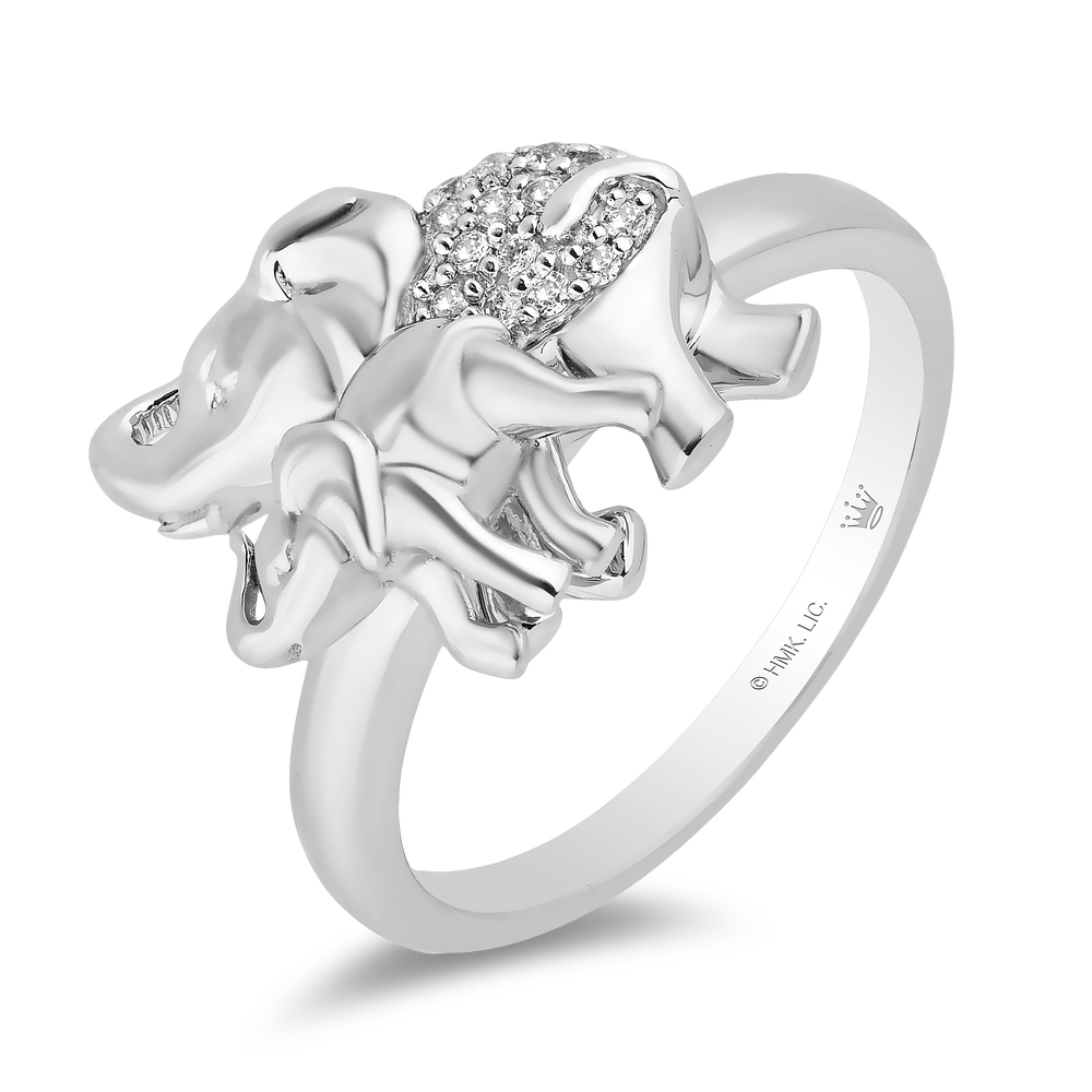 Hallmarkfinejewelry Elephant Mama & Baby Ring in Sterling Silver with Diamonds