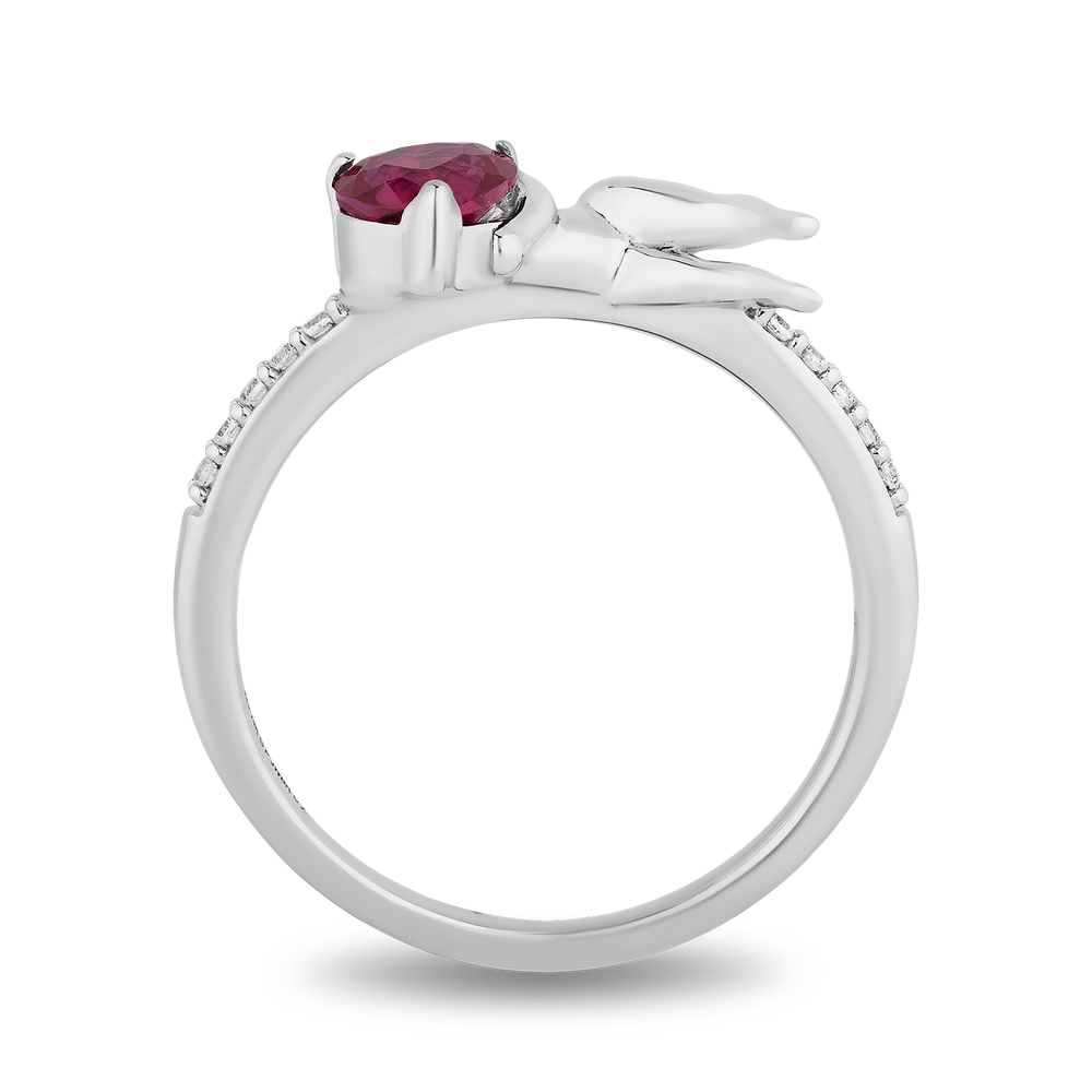 Hallmarkfinejewelry Cupid’s Love Ring in Sterling Silver & 14K Yellow Gold with Diamonds & Created Ruby