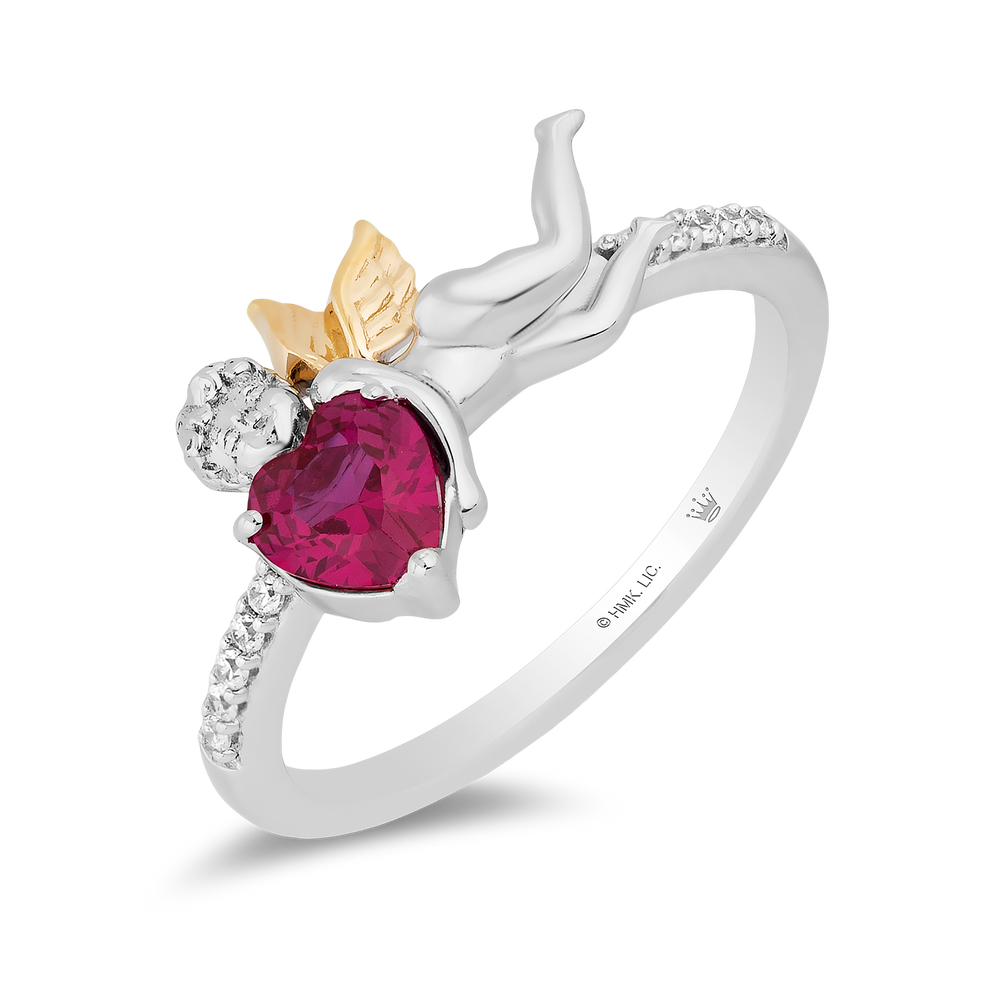 Hallmarkfinejewelry Cupid’s Love Ring in Sterling Silver & 14K Yellow Gold with Diamonds & Created Ruby