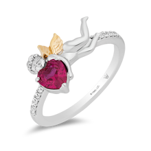 Load image into Gallery viewer, Hallmarkfinejewelry Cupid’s Love Ring in Sterling Silver &amp; 14K Yellow Gold with Diamonds &amp; Created Ruby
