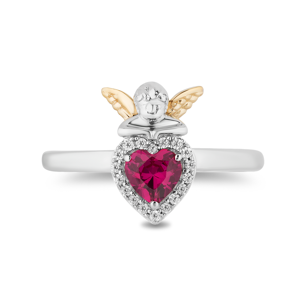 Hallmarkfinejewelry I Heart You Ring in Sterling Silver & 14K Yellow Gold with Diamonds & Created Ruby