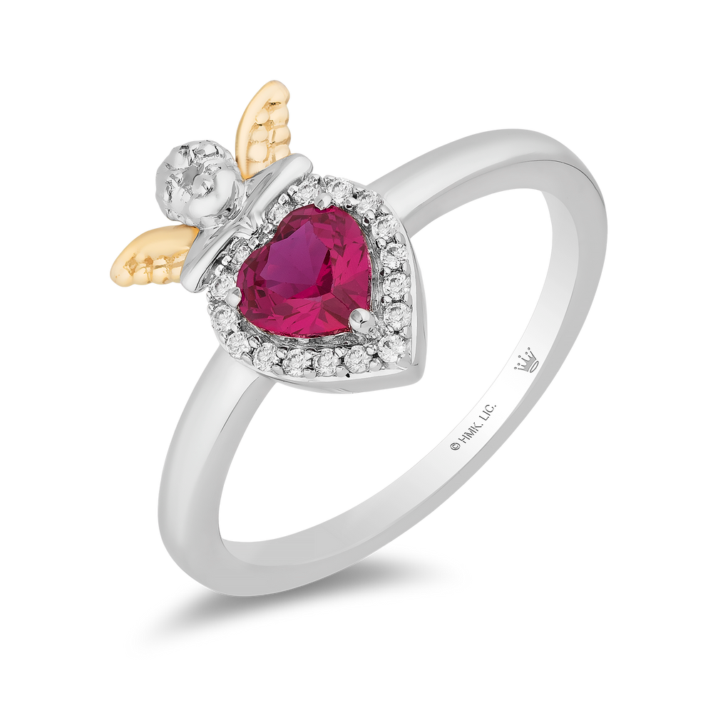 Hallmarkfinejewelry I Heart You Ring in Sterling Silver & 14K Yellow Gold with Diamonds & Created Ruby