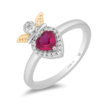 Load image into Gallery viewer, Hallmarkfinejewelry I Heart You Ring in Sterling Silver &amp; 14K Yellow Gold with Diamonds &amp; Created Ruby
