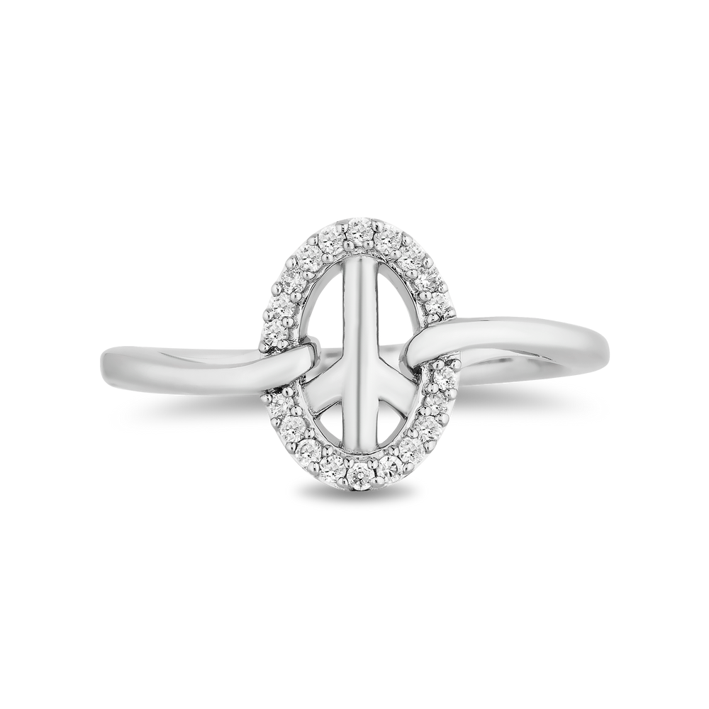 Hallmarkfinejewelry Peace Sign Ring in Sterling Silver with 1/8 Cttw of Diamonds