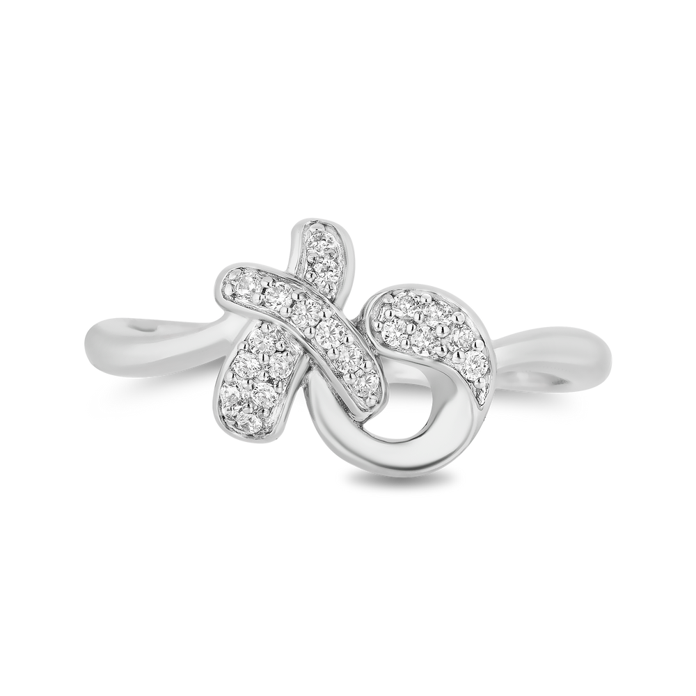 Hallmarkfinejewelry Sculpted Hug and Kiss Ring in Sterling Silver with 1/8 Cttw of Sparkling Diamonds