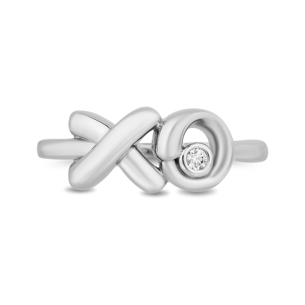 Hallmarkfinejewelry Sculpted Hug and Kiss Ring in Sterling Silver with 1/20 Cttw of Sparkling Diamonds