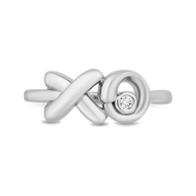 Load image into Gallery viewer, Hallmarkfinejewelry Sculpted Hug and Kiss Ring in Sterling Silver with 1/20 Cttw of Sparkling Diamonds
