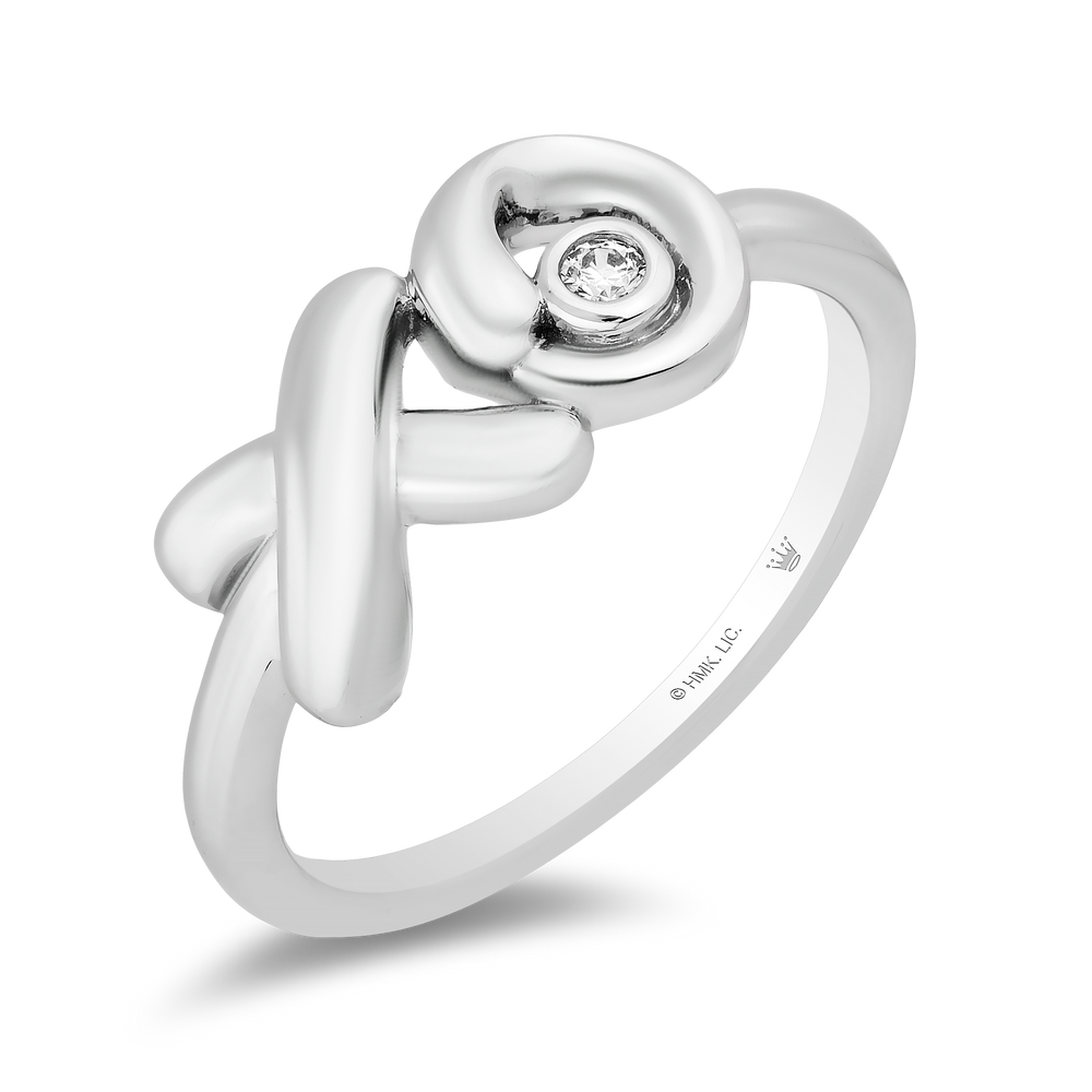 Hallmarkfinejewelry Sculpted Hug and Kiss Ring in Sterling Silver with 1/20 Cttw of Sparkling Diamonds