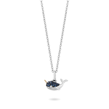 Load image into Gallery viewer, Hallmarkfinejewelry Narwhal Pendant in Sterling Silver &amp; 14K Yellow Gold with Blue &amp; White Diamonds
