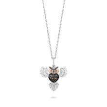Load image into Gallery viewer, Hallmarkfinejewelry Great Horned Owl Pendant in Sterling Silver &amp; 14K Rose Gold with Champagne &amp; White Diamonds
