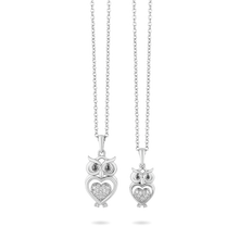 Load image into Gallery viewer, Hallmarkfinejewelry Two-of-a-Kind Owl Pendants in Sterling Silver with Diamonds
