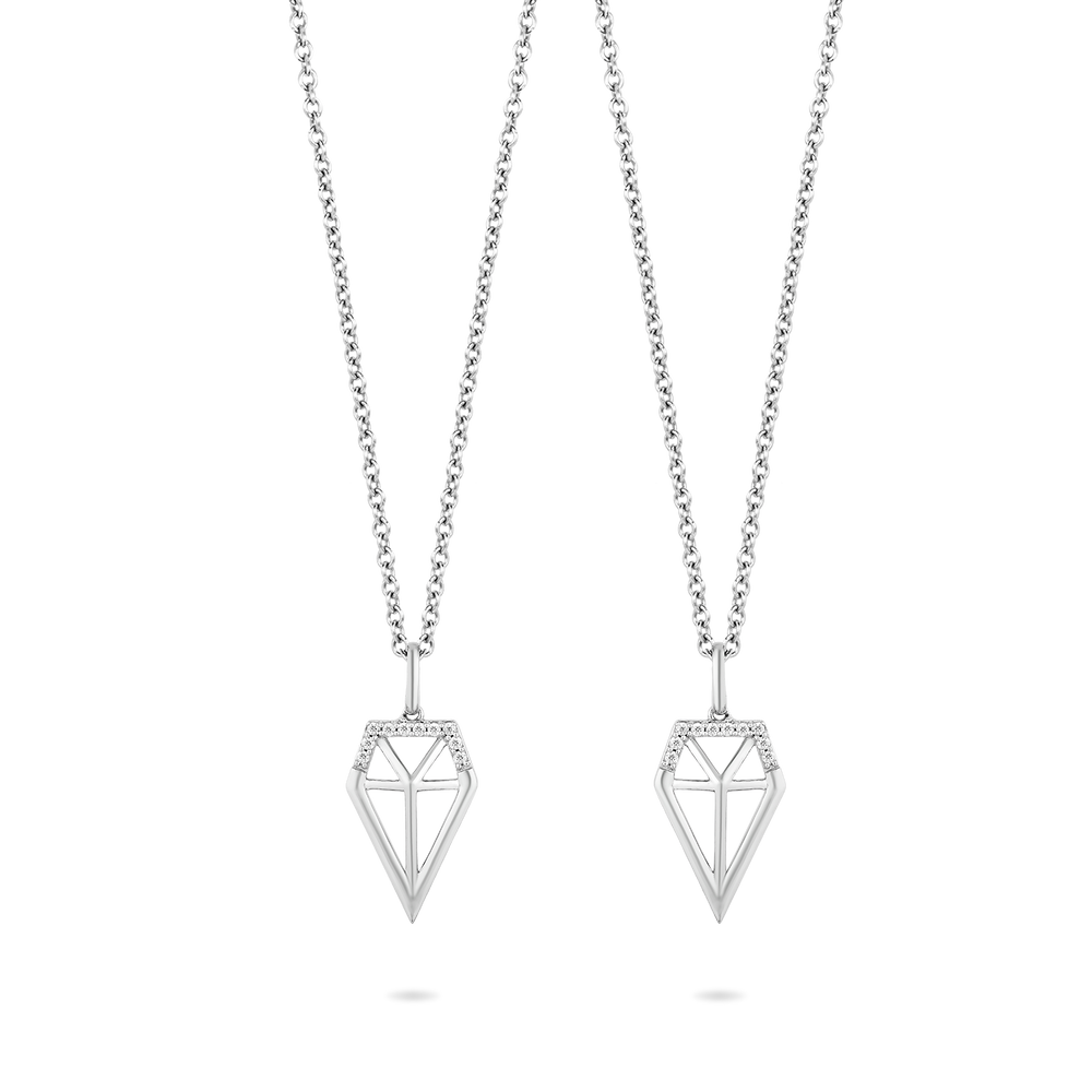 Hallmarkfinejewelry Two-of-a-Kind Diamond Slice Pendants in Sterling Silver with Diamonds