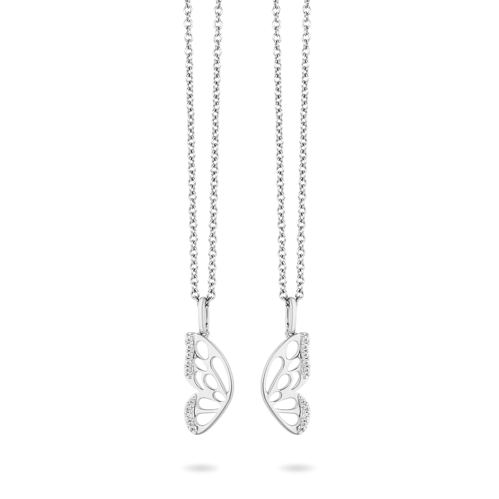 Hallmarkfinejewelry Two-of-a-Kind Butterfly Wing Pendants in Sterling Silver with Diamonds