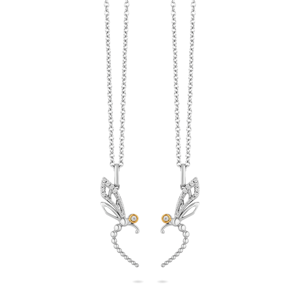Hallmarkfinejewelry Two-of-a-Kind Dragonfly Pendants in Sterling Silver and 14K Yellow Gold with Diamonds