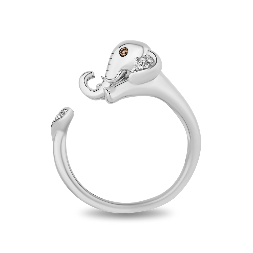 Hallmarkfinejewelry Elephant Wrap Ring in Sterling Silver with White & Champagne Diamonds