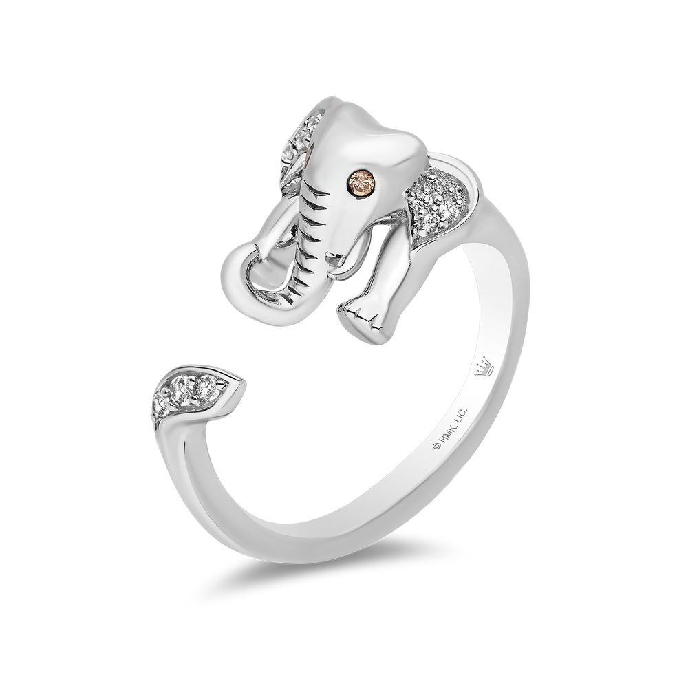 Hallmarkfinejewelry Elephant Wrap Ring in Sterling Silver with White & Champagne Diamonds