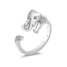 Load image into Gallery viewer, Hallmarkfinejewelry Elephant Wrap Ring in Sterling Silver with White &amp; Champagne Diamonds
