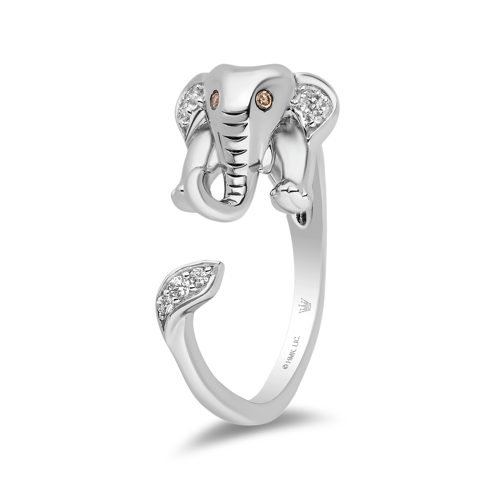 Hallmarkfinejewelry Elephant Wrap Ring in Sterling Silver with White & Champagne Diamonds