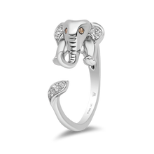 Load image into Gallery viewer, Hallmarkfinejewelry Elephant Wrap Ring in Sterling Silver with White &amp; Champagne Diamonds
