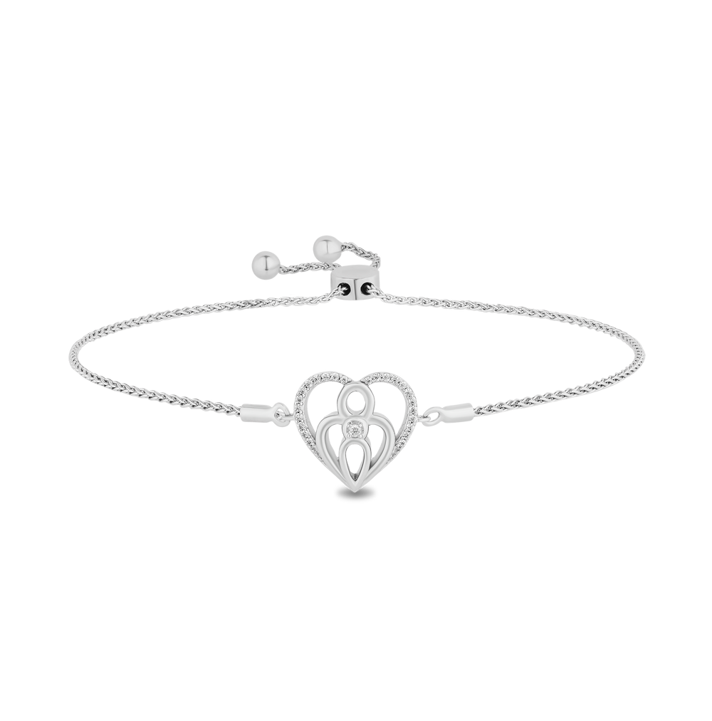Hallmarkfinejewelry Family Heart Bolo Bracelet in Sterling Silver with 1/6 Cttw of Diamonds