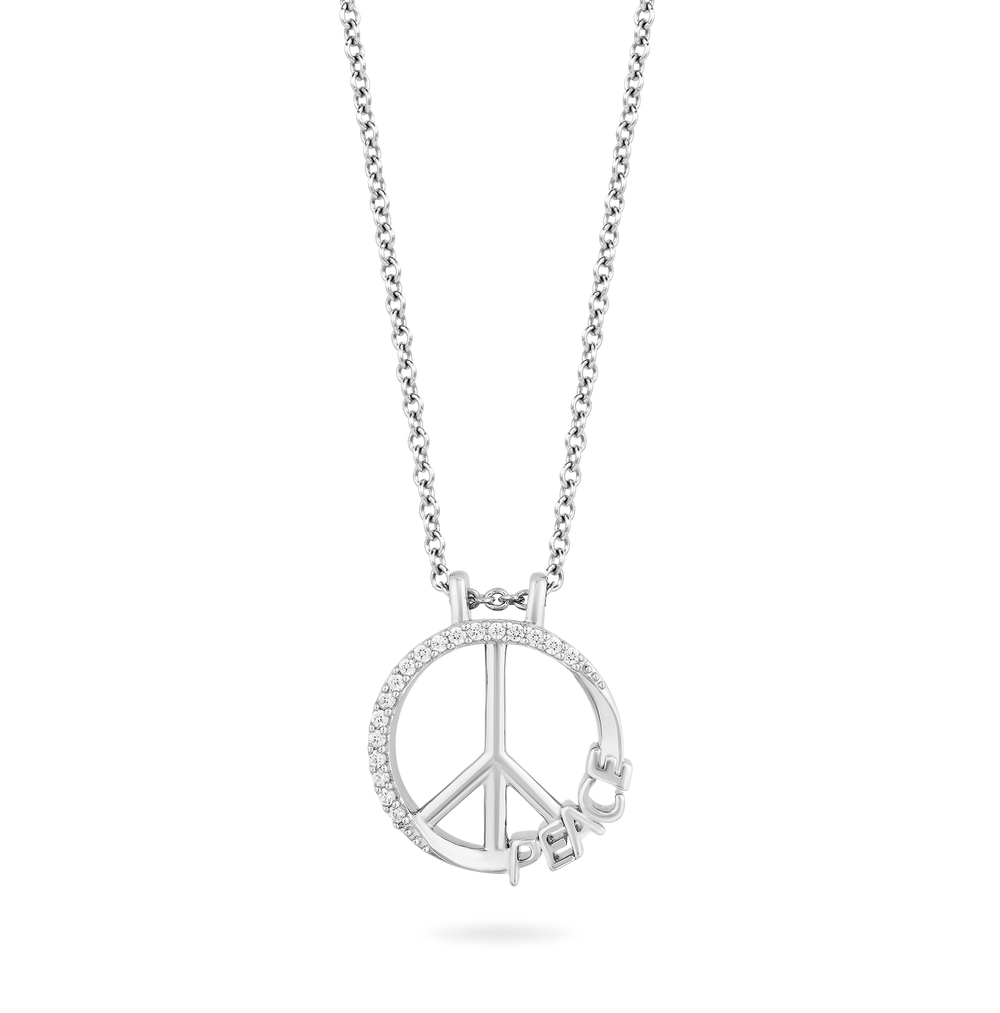 Hallmarkfinejewelry Peace Sign Necklace in Sterling Silver with 1/10 Cttw of Diamonds