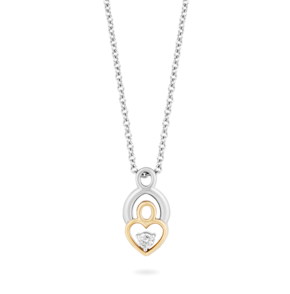 Hallmarkfinejewelry Mother and Child Pendant in Sterling Silver and 14K Yellow Gold with 1/10 Cttw of Diamonds