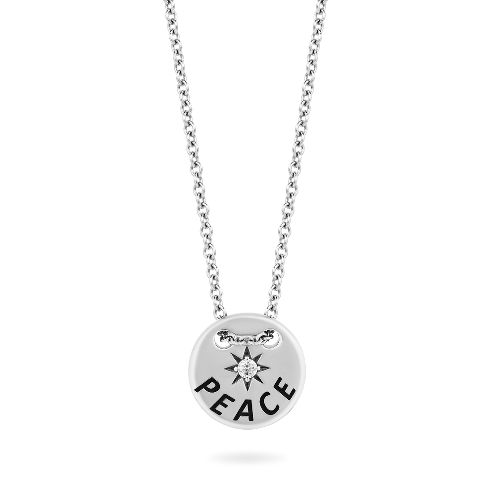 Hallmarkfinejewelry "Peace" Necklace in Sterling Silver with Diamond Accents