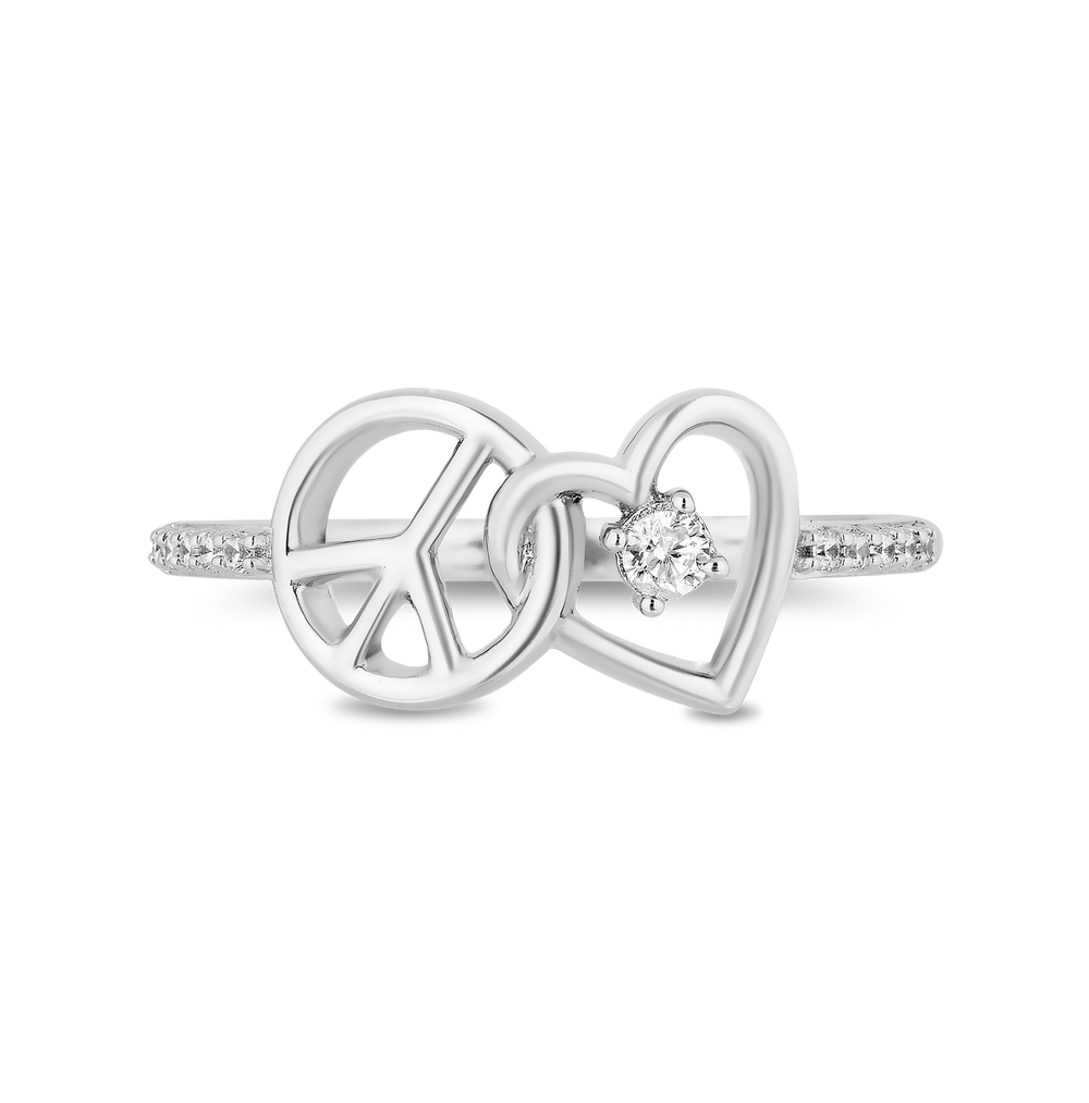 Hallmarkfinejewelry Peace and Love Ring in Sterling Silver with 1/10 Cttw of Diamonds