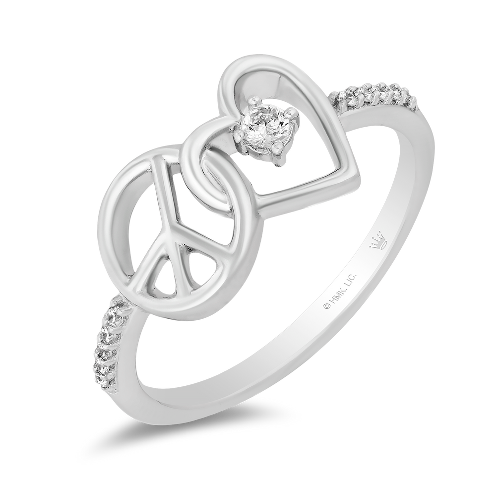 Hallmarkfinejewelry Peace and Love Ring in Sterling Silver with 1/10 Cttw of Diamonds