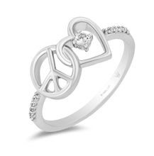 Load image into Gallery viewer, Hallmarkfinejewelry Peace and Love Ring in Sterling Silver with 1/10 Cttw of Diamonds
