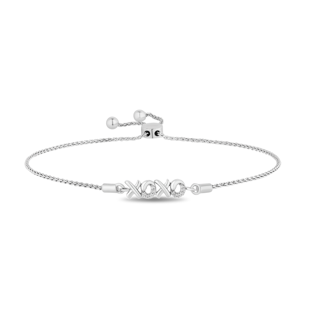 Hallmarkfinejewelry Sculpted Hugs and Kisses Bolo Bracelet in Sterling Silver with Diamond Accents