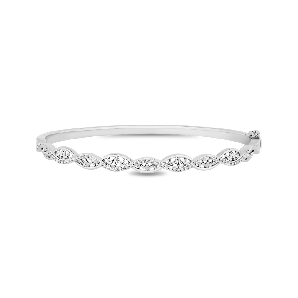 Hallmarkfinejewelry Lace Twist Bangle in Sterling Silver with Diamonds