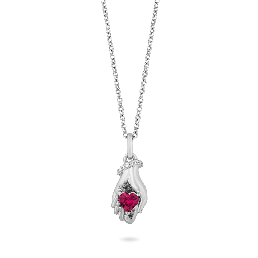 Hallmarkfinejewelry Take My Heart Pendant in Sterling Silver with Diamonds & Created Ruby