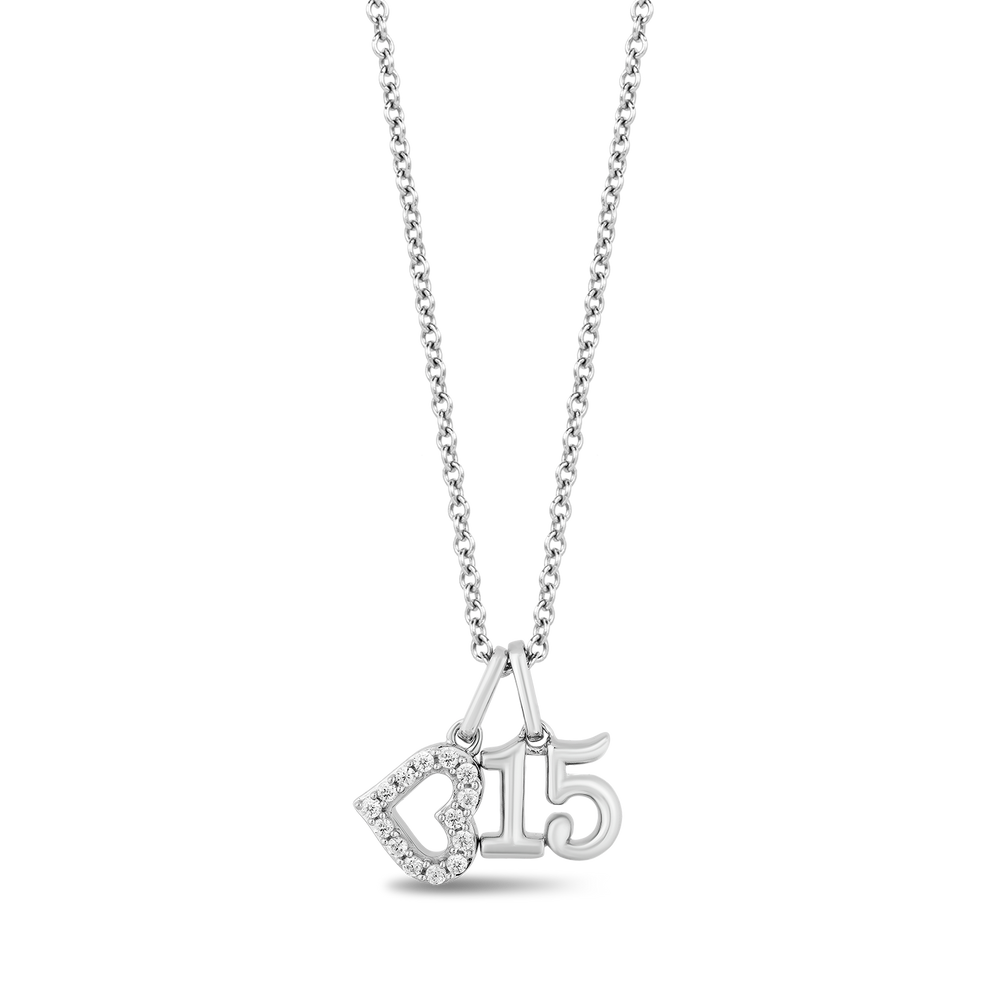 Hallmarkfinejewelry Quinceanera Charm Pendant in Sterling Silver with Diamonds