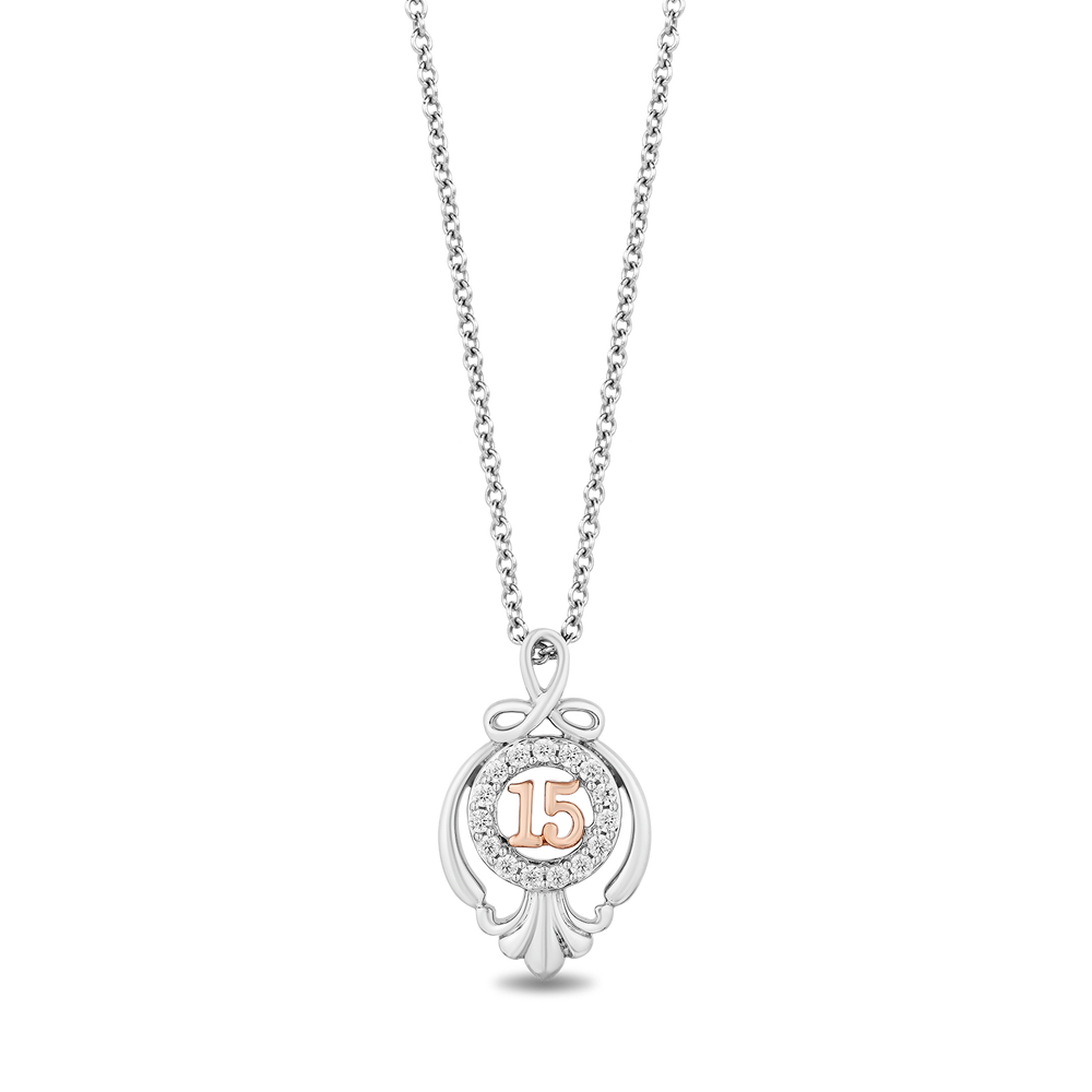 Hallmarkfinejewelry Sweet 15 Sterling Silver and 14K Rose Gold Pendant with Diamonds