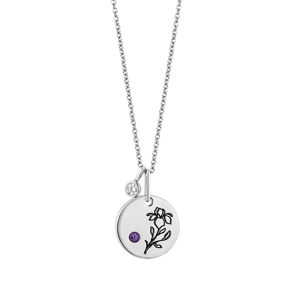 Hallmarkfinejewelry February Flower of the Month Pendant in Sterling Silver with Amethyst and Diamond Accent
