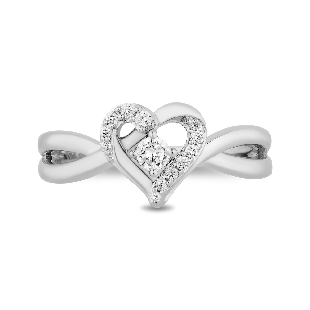Hallmarkfinejewelry Large Heartbeat Promise Ring in Sterling Silver with Diamonds