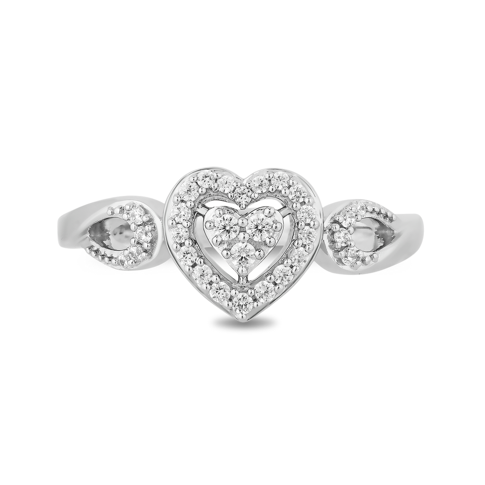 Hallmarkfinejewelry Heart’s Desire Promise Ring in Sterling Silver with Diamonds