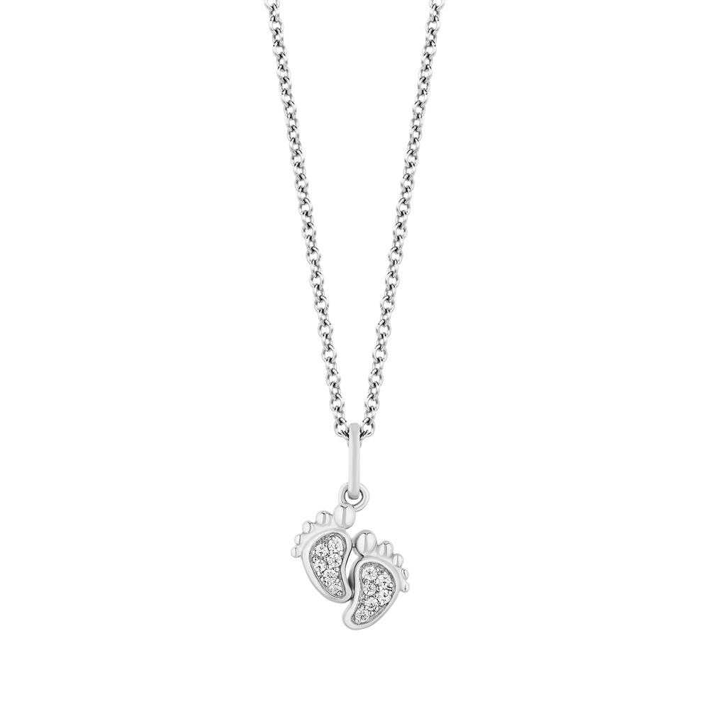 Hallmarkfinejewelry Baby Feet Pendant in Sterling Silver with 1/10 Cttw of Diamonds