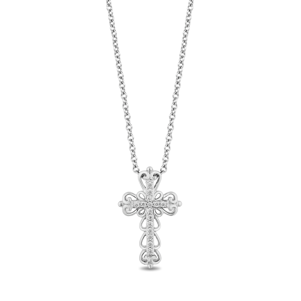 Hallmarkfinejewelry Lacy Cross Pendant in Sterling Silver with Diamonds