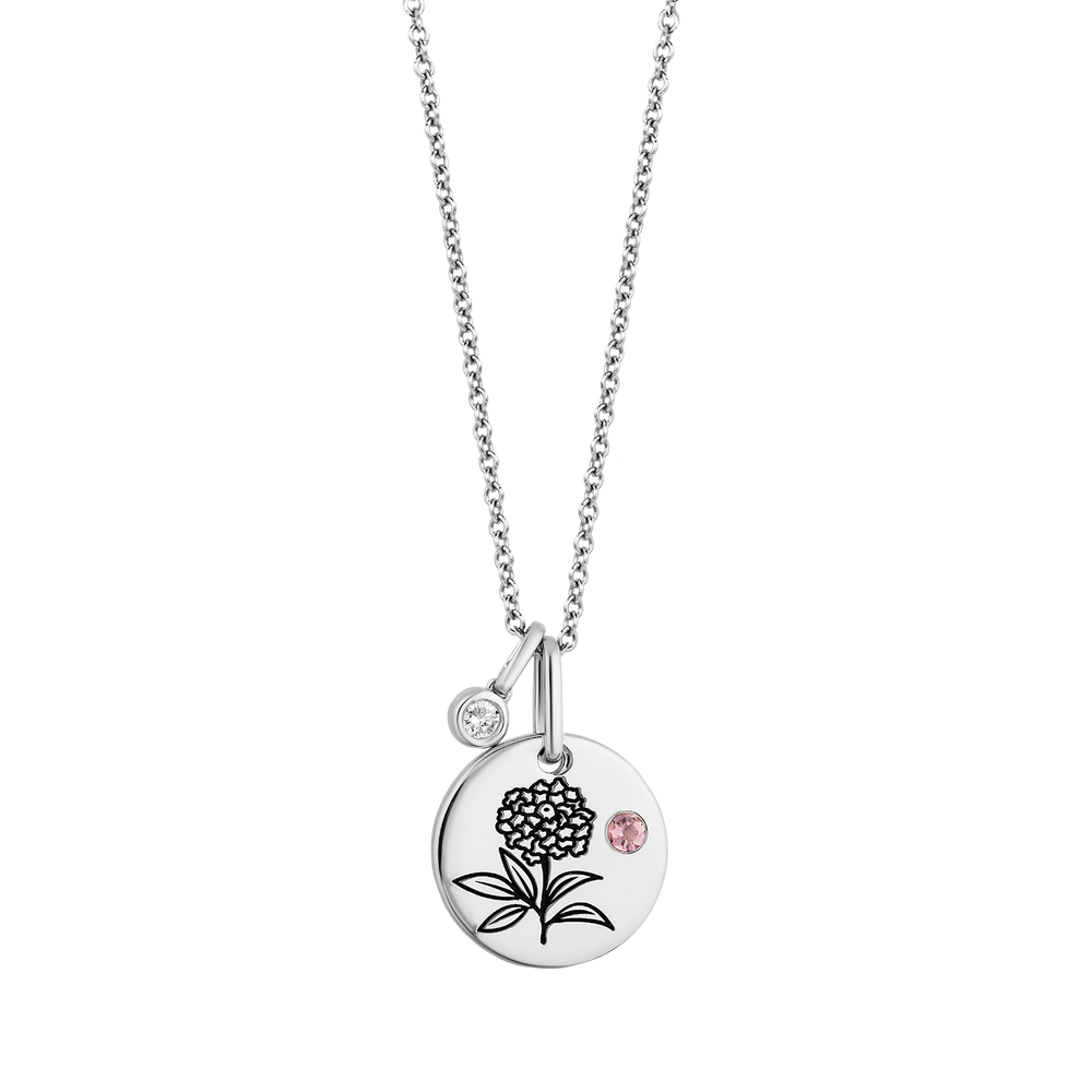 Hallmarkfinejewelry October Flower of the Month Pendant in Sterling Silver with Pink Tourmaline and Diamond Accent
